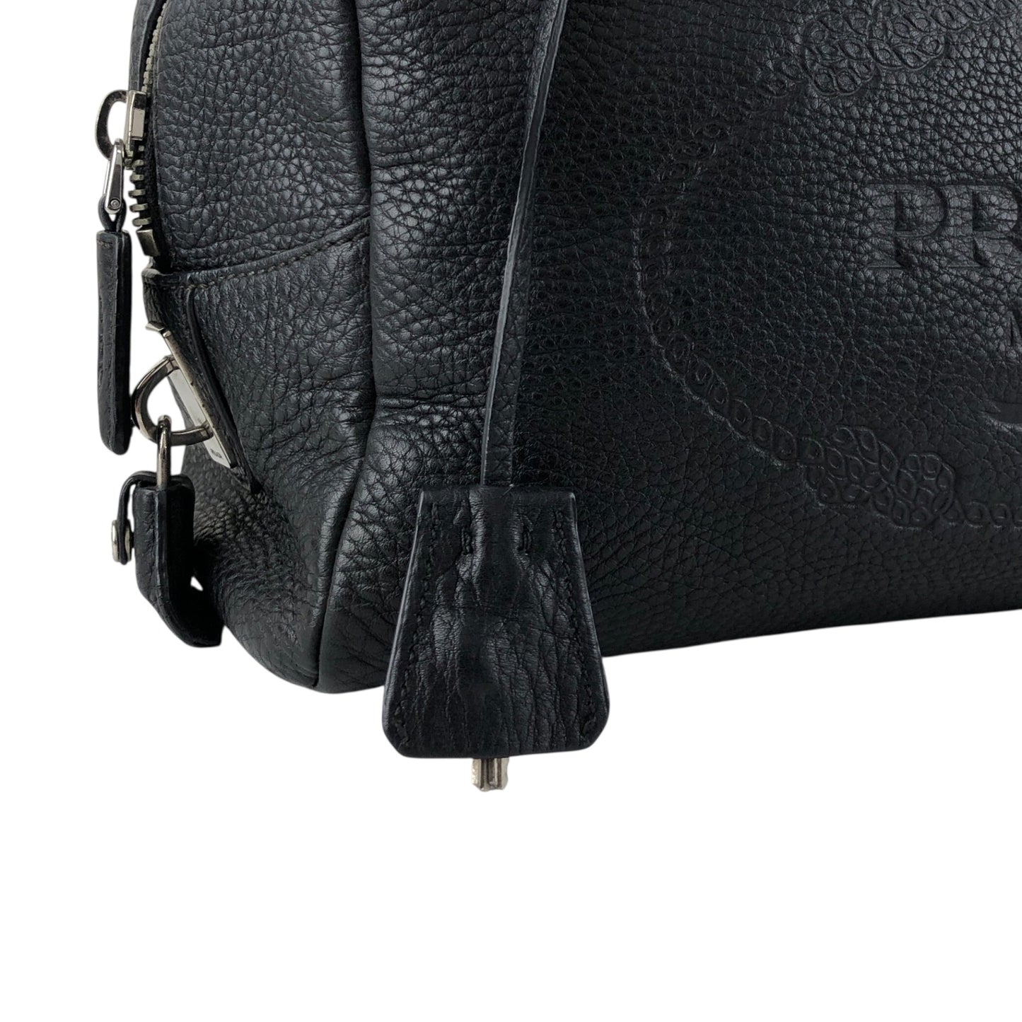 PRADA Logo Embossed Small Boston bag Handbag Black Vintage maefbu