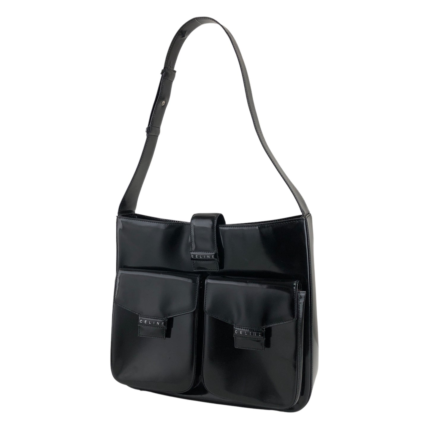 CELINE Logo Shoulder bag Black Vintage tabt7f