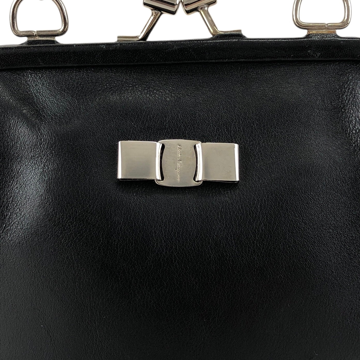 Salvatore Ferragamo Vala Metal Clasp Chain Shoulder bag Black Vintage yntg52
