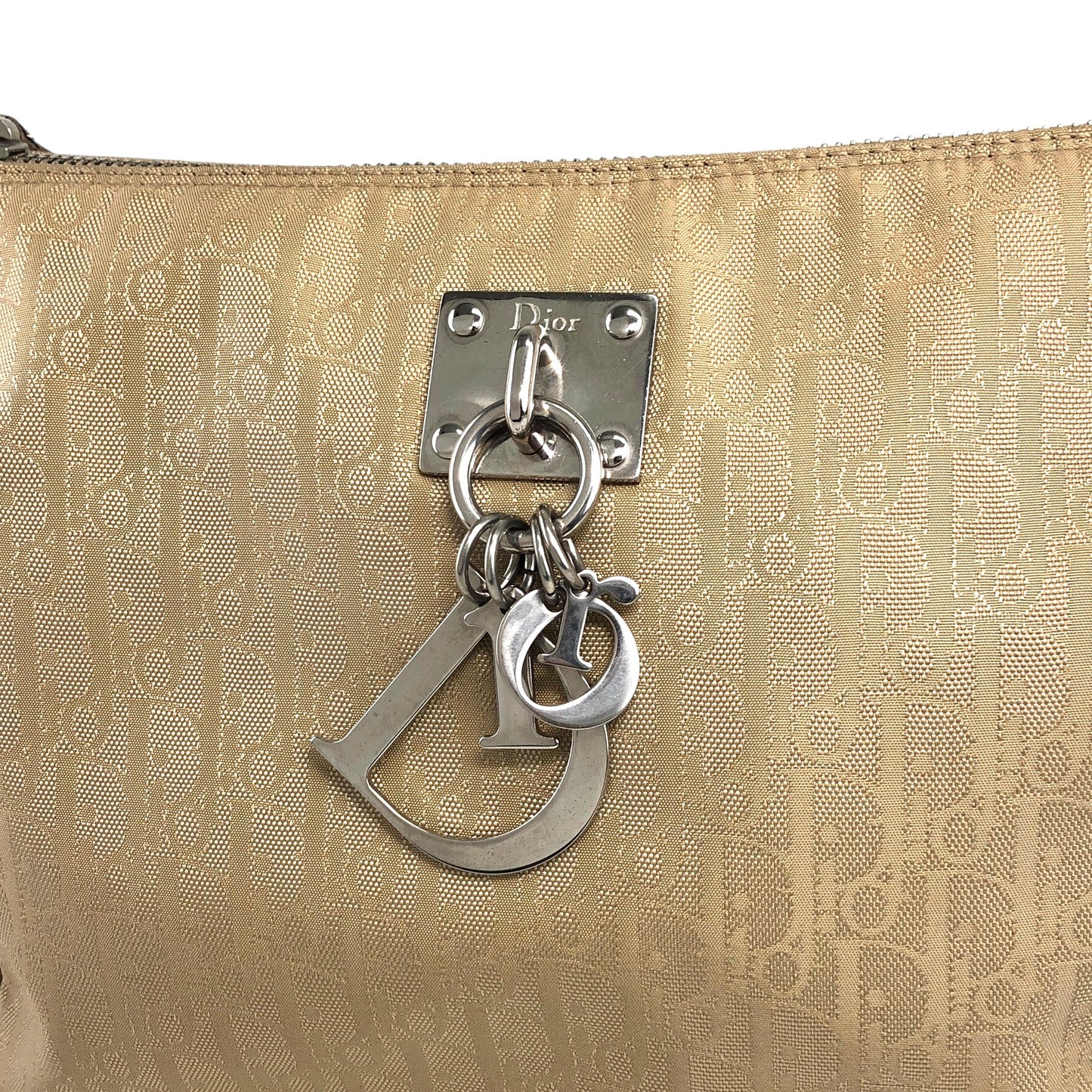 Christian Dior Trotter Logo Charm Shoulder bag Beige Vintage dfvwk8