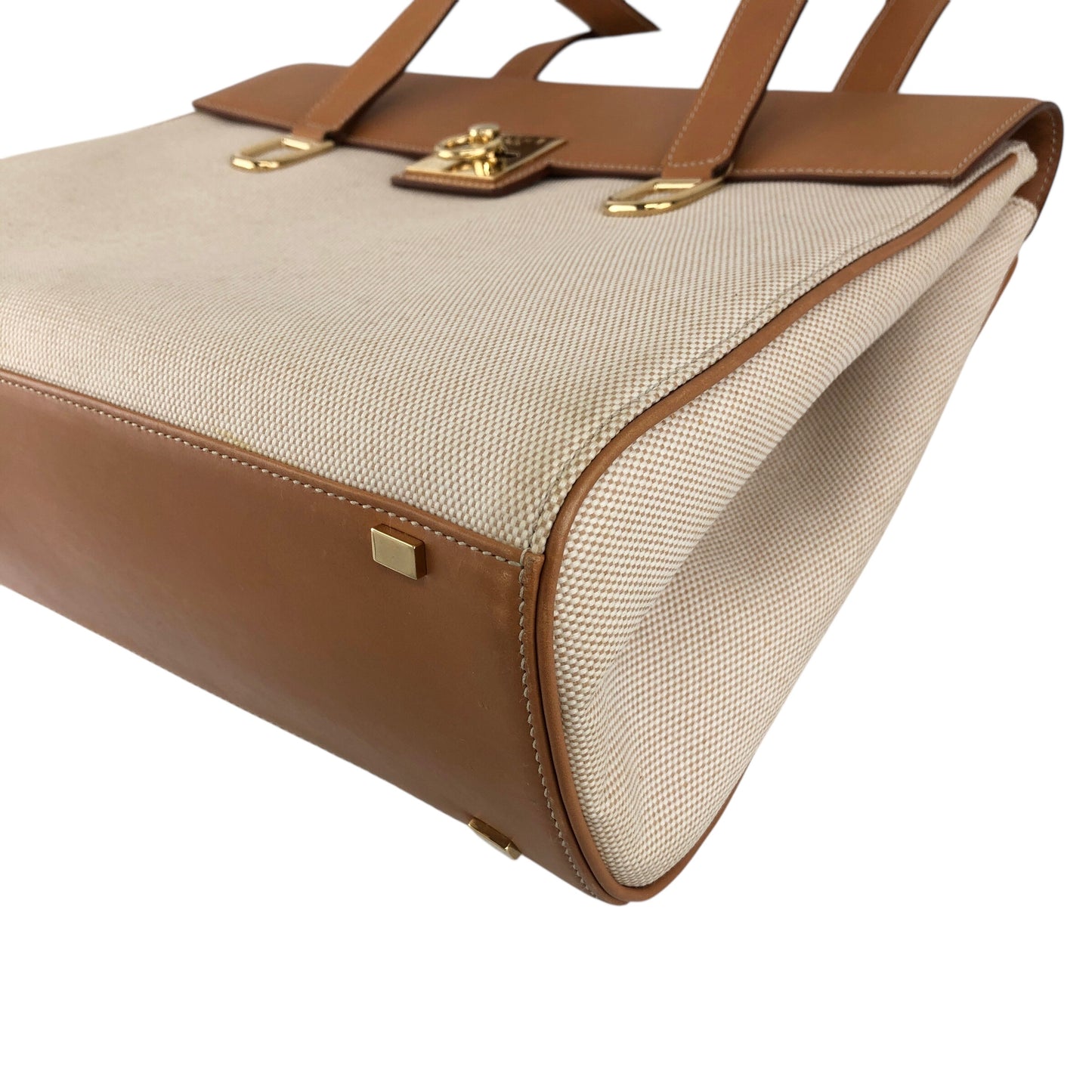 CELINE Gancini Handbag Beige×Brown Vintage hzaany