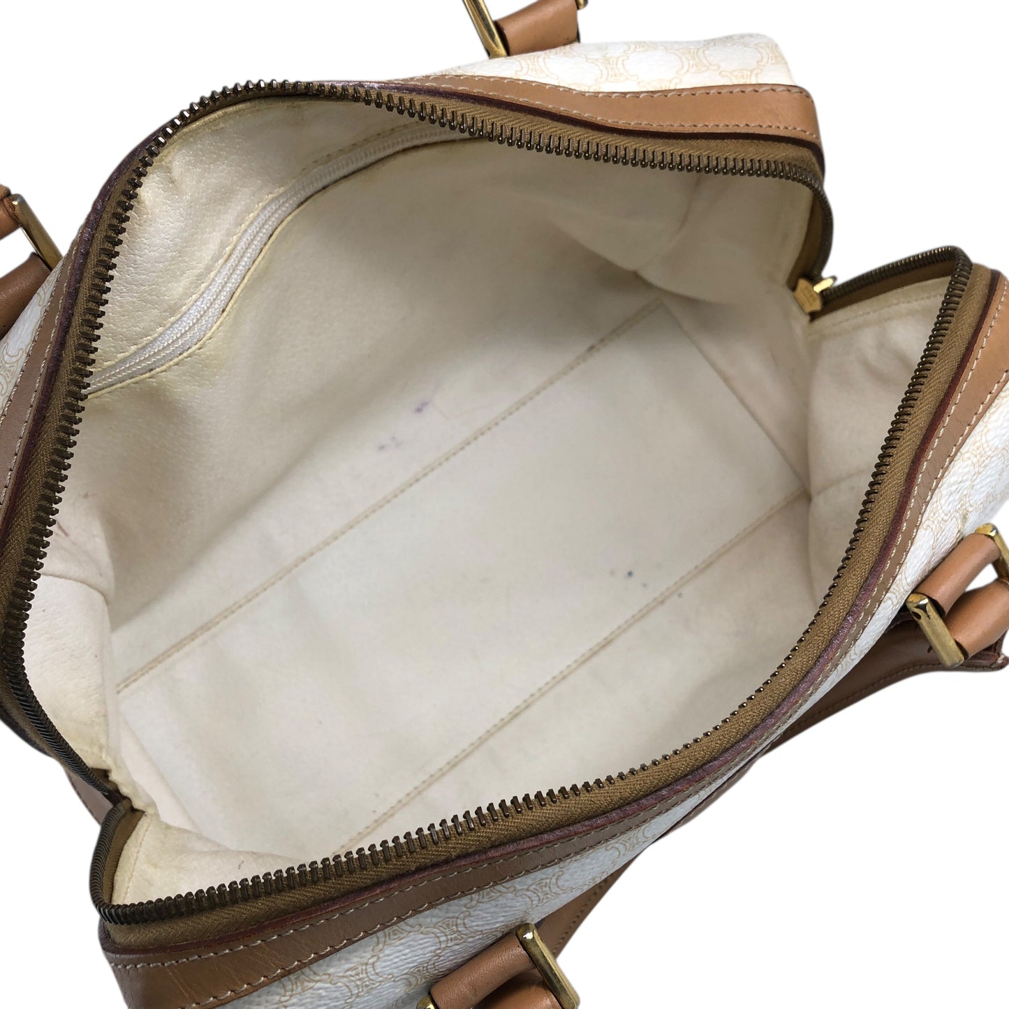 CELINE Macadam Blason Handbag Boston bag White Vintage tysvnn
