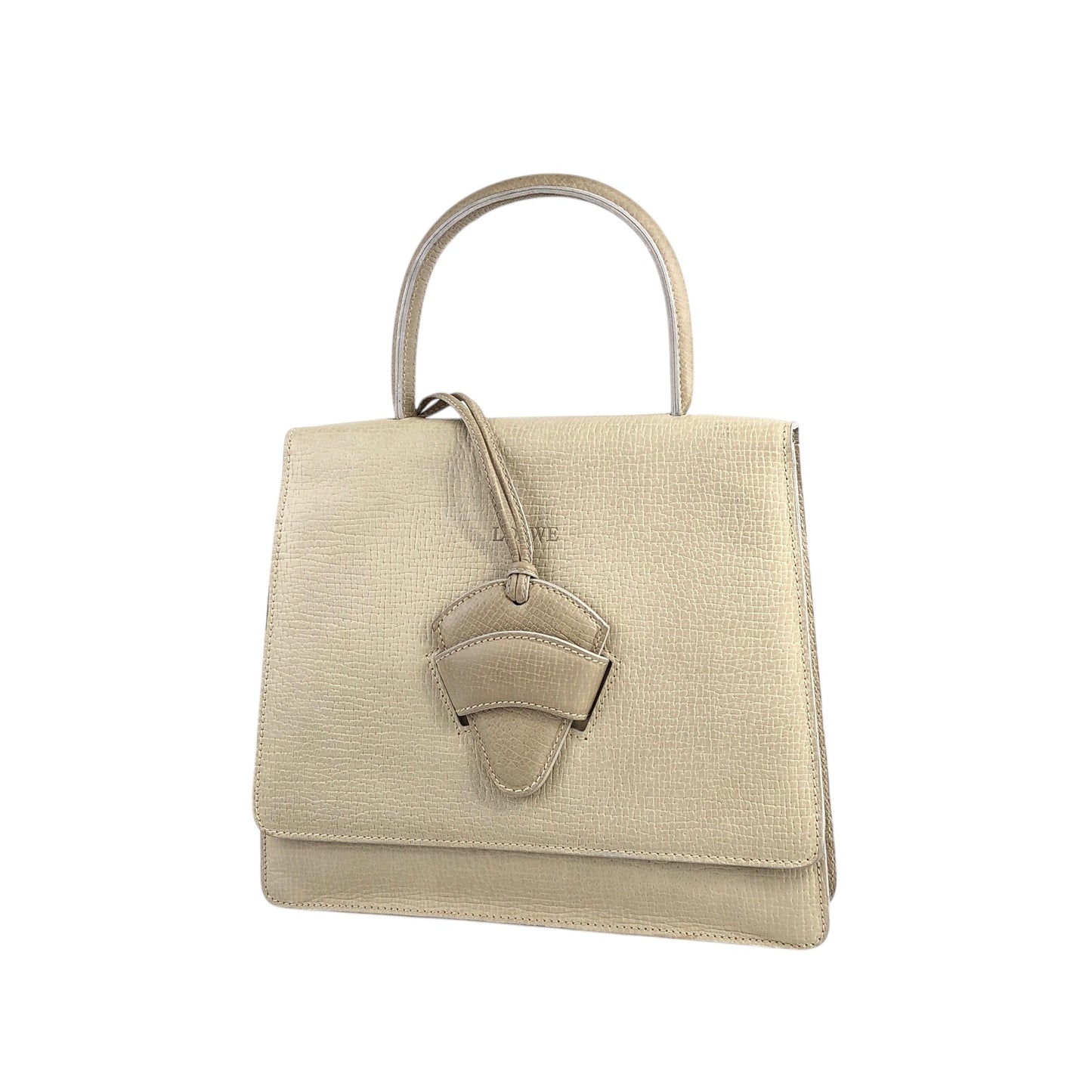 LOEWE Barcelona Bi-color Embossed Leather Handbag Beige Vintage esxncn