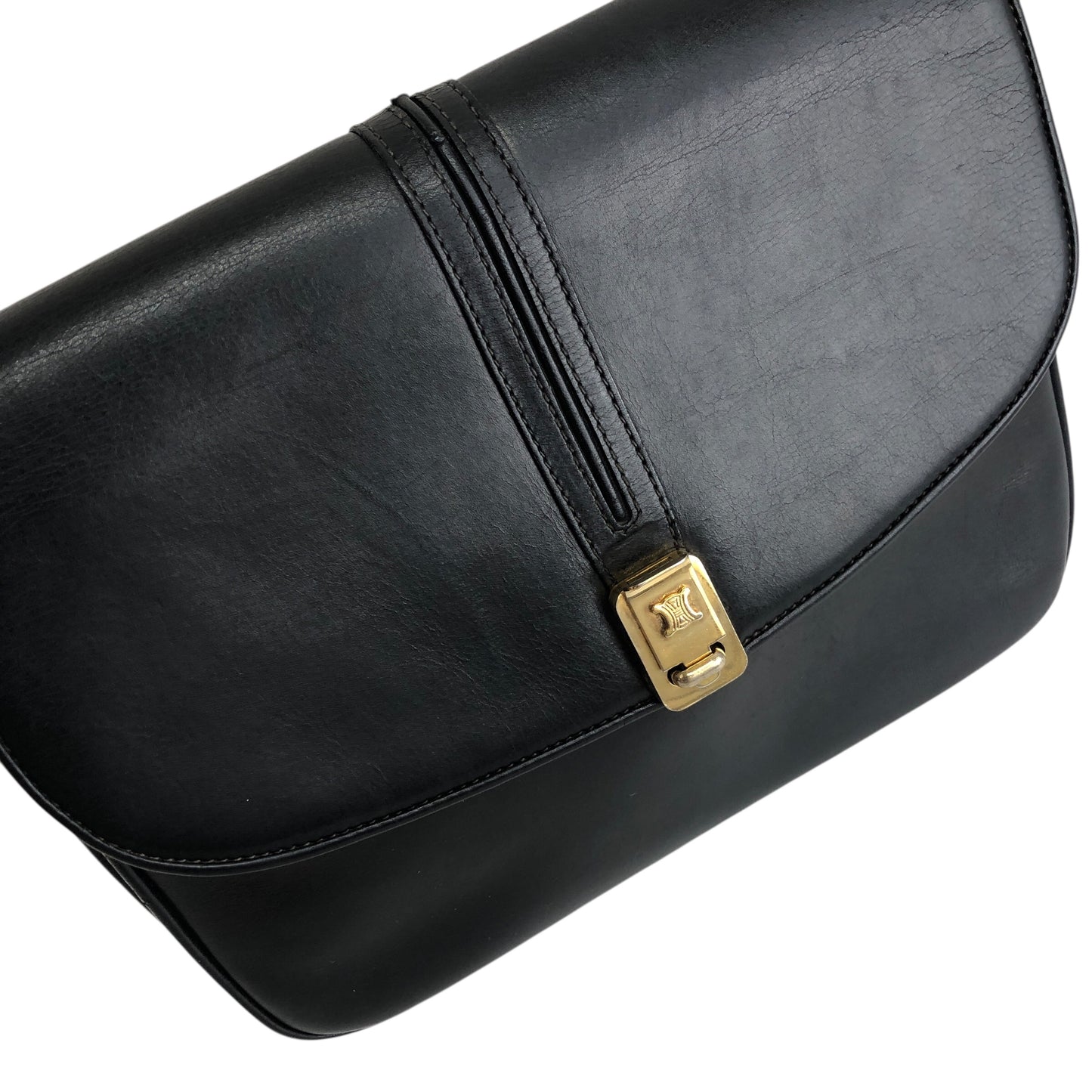 CELINE Blason Flap Shoulder bag Black Vintage txzb37