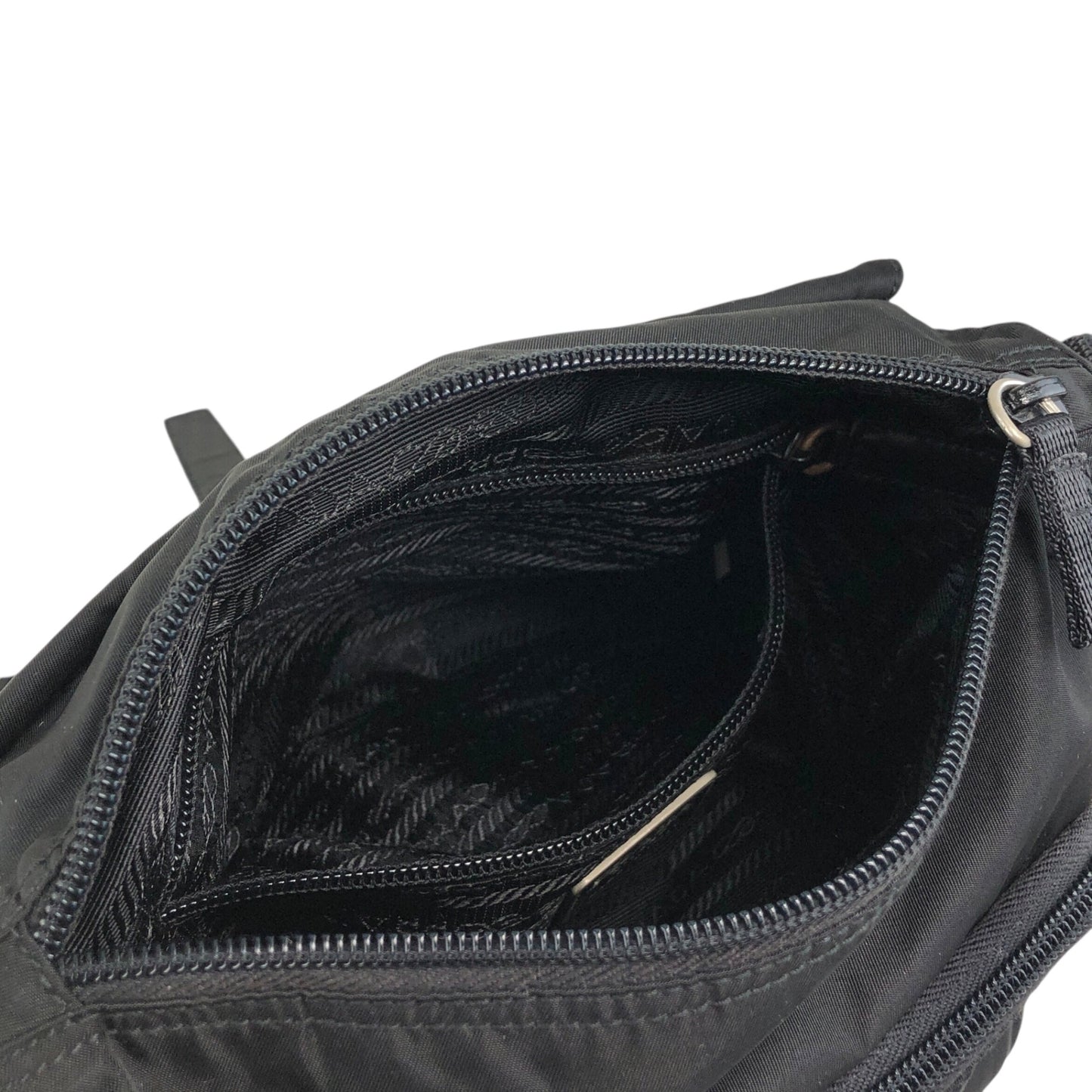 PRADA Tessuto Triangle Logo Front Buckle Shoulder bag Black Vintage g8uwx8
