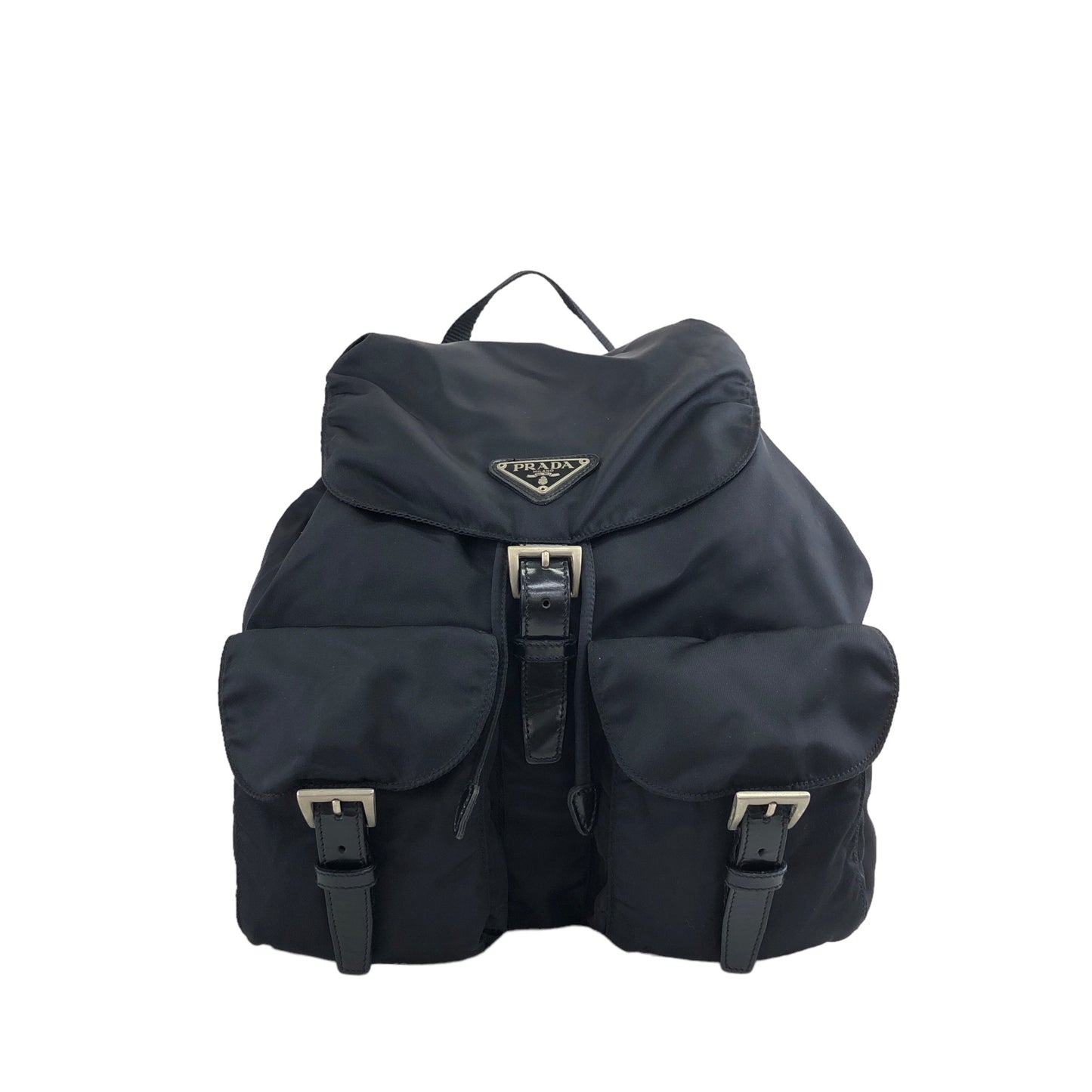 PRADA Triangle Logo Double Pocket Nylon Backpack Black Vintage irmwsy