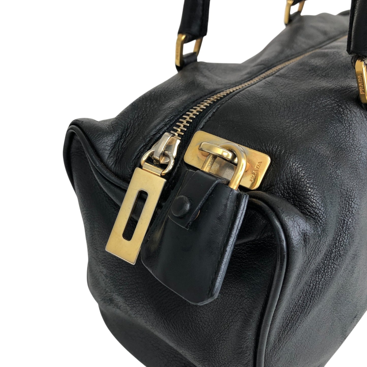 PRADA Padlock Handbag Black Vintage k84sjm