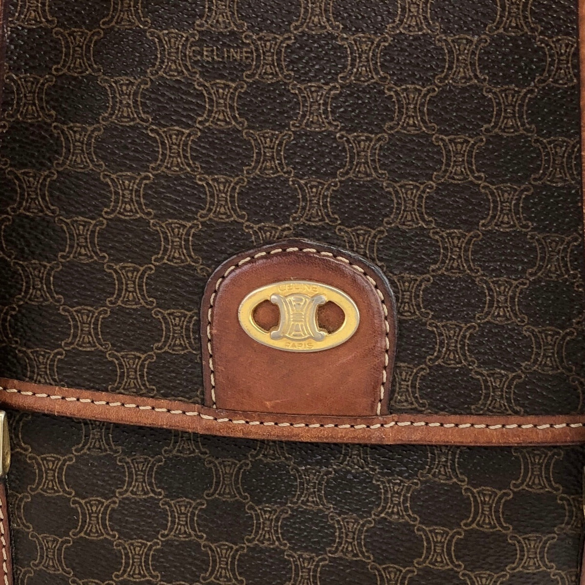 CELINE Macadam Blason Handbag Brown Vintage dty8ce