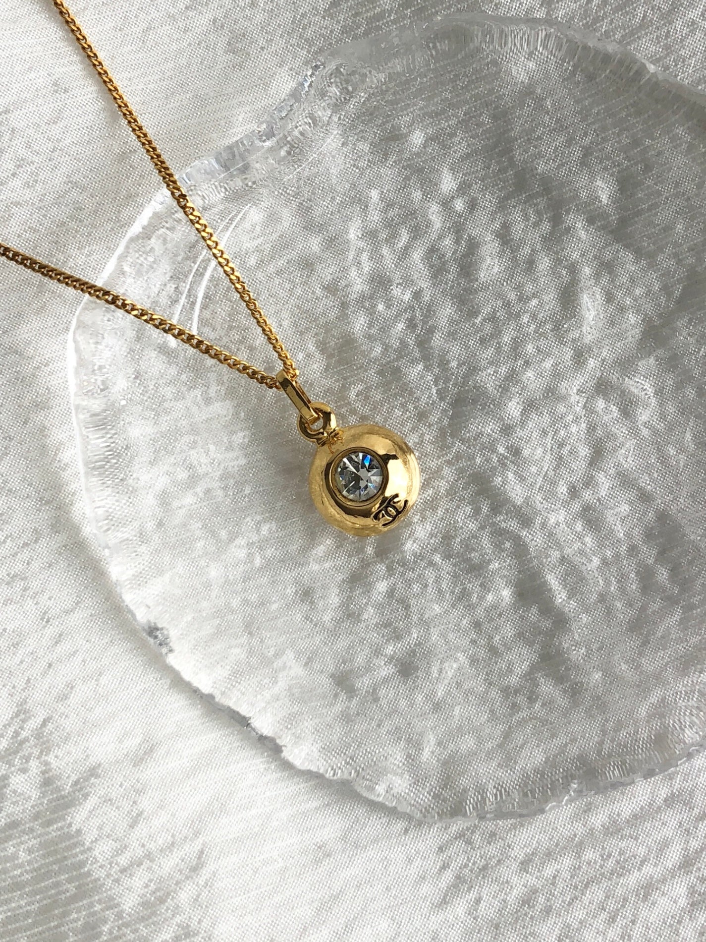 CHANEL Coco Mark Stone Necklace Gold Vintage zy3zit