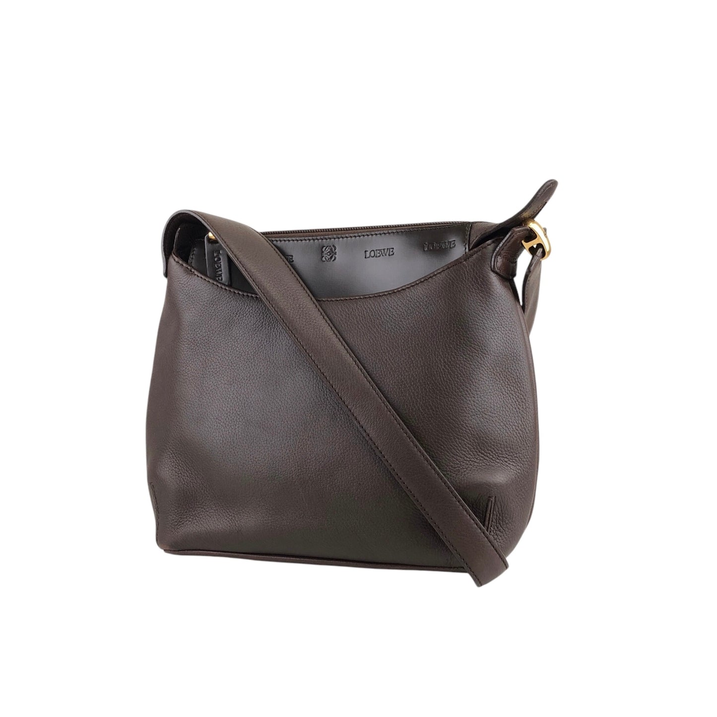 LOEWE Logo Embossed Shoulder bag Brown Vintage u3fpkx