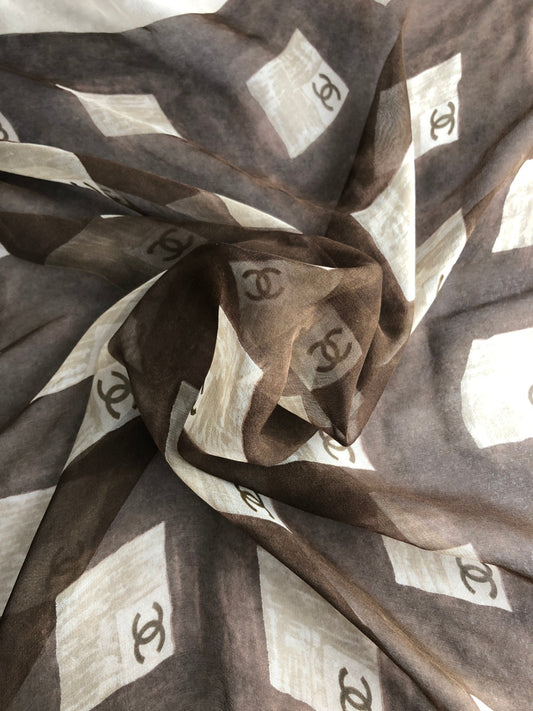 CHANEL Coco Mark Silk Scarf Brown Vintage 6hb3rf