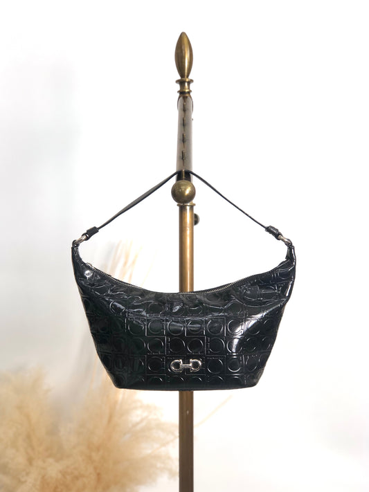 Salvatore Ferragamo Gancini Handbag Black Vintage 46khvf