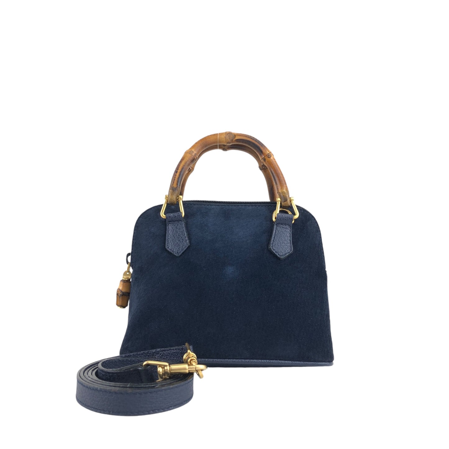 GUCCI Bamboo Two-way Handbag Shoulder bag Navy Vintage vtxfej