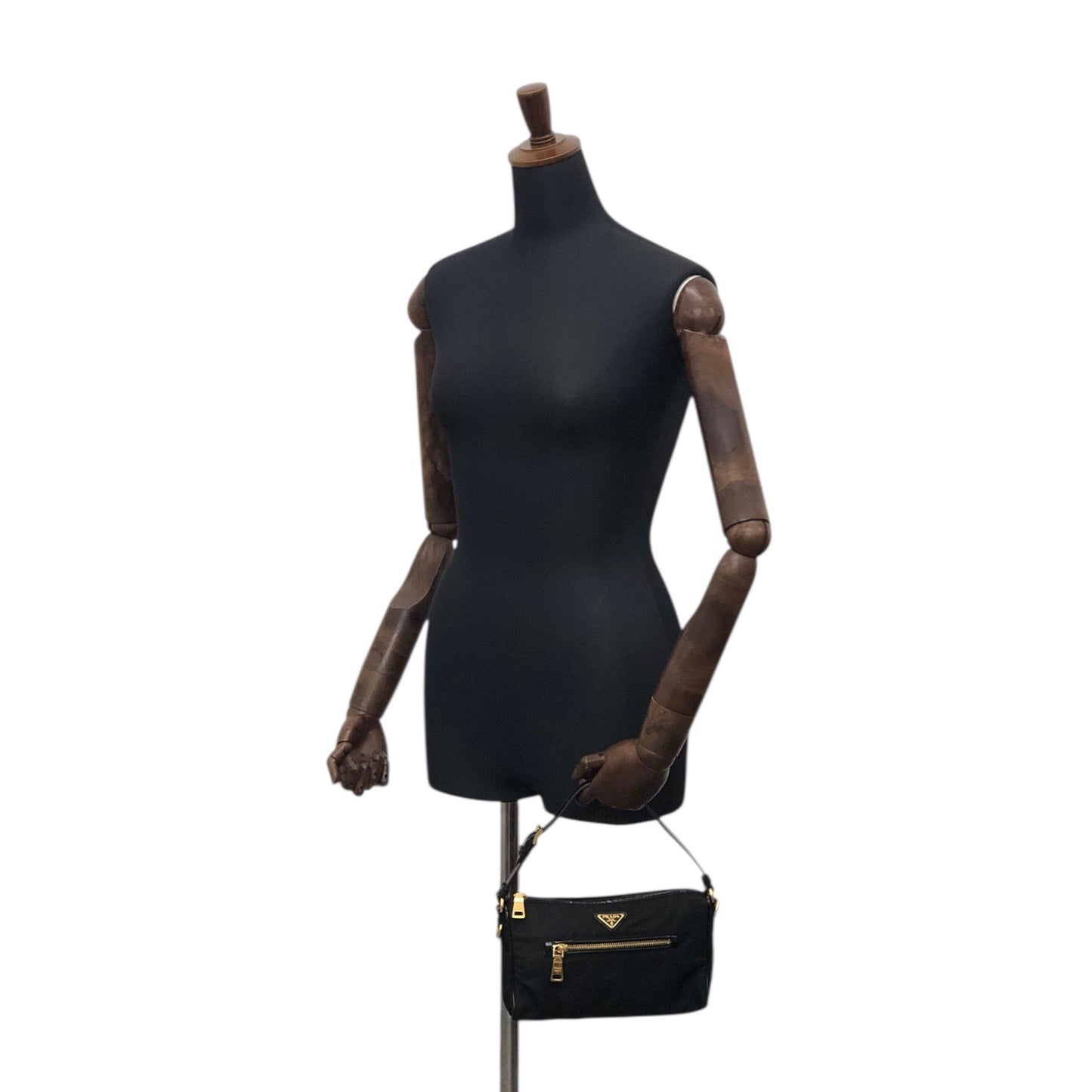 PRADA Tessuto Triangle Logo Small Handbag Black Vintage 6tgg77