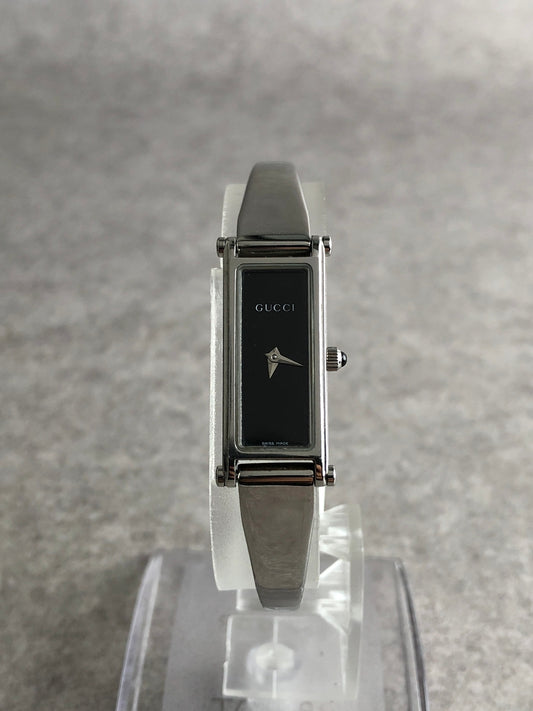 GUCCI Logo Bangle Quartz Watch Silver 1500L Vintage itiidp