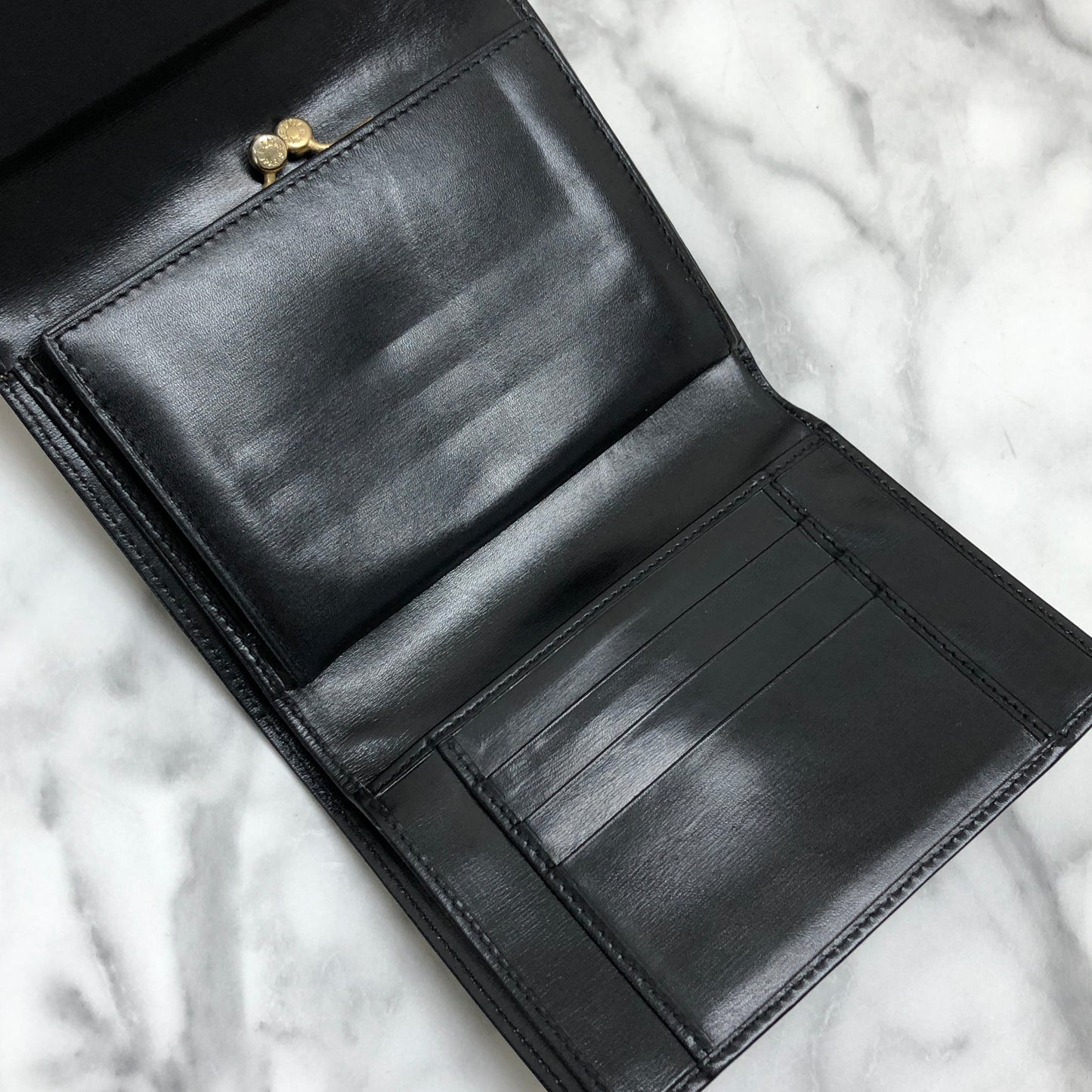 CELINE Starball Leather Trifold Wallet Black Vintage 7j572s