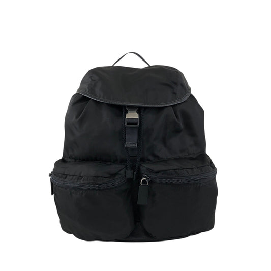 PRADA Tessuto Triangle Logo Front Buckle Backpack Black Vintage pyct8y