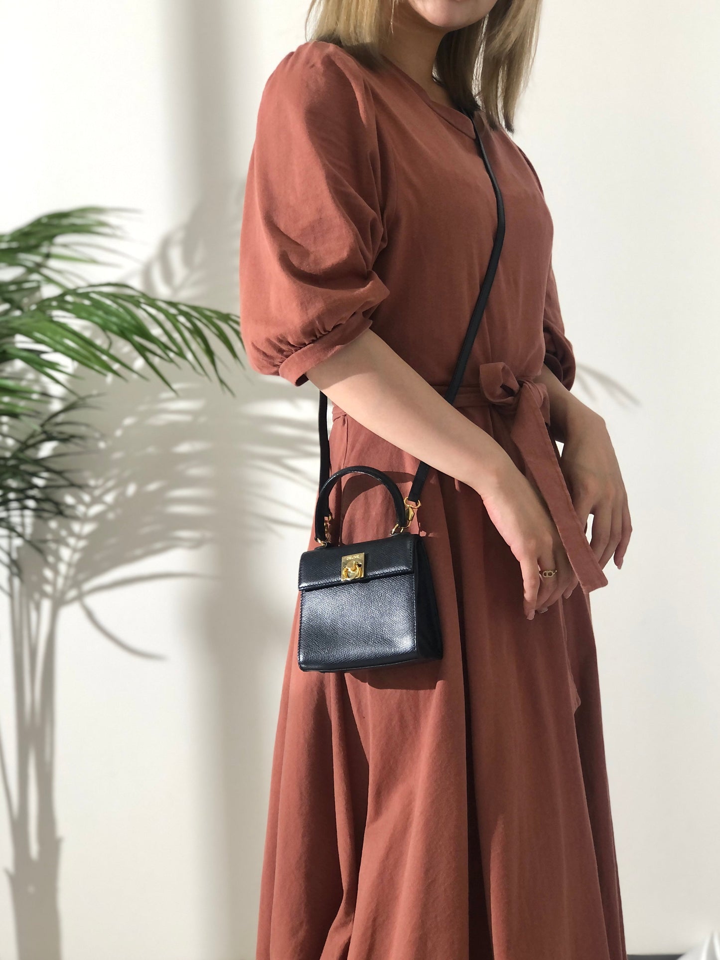 CELINE Gancini Gancini Leather Two-way Handbag Shoulder bag Navy Vintage kkhrd5