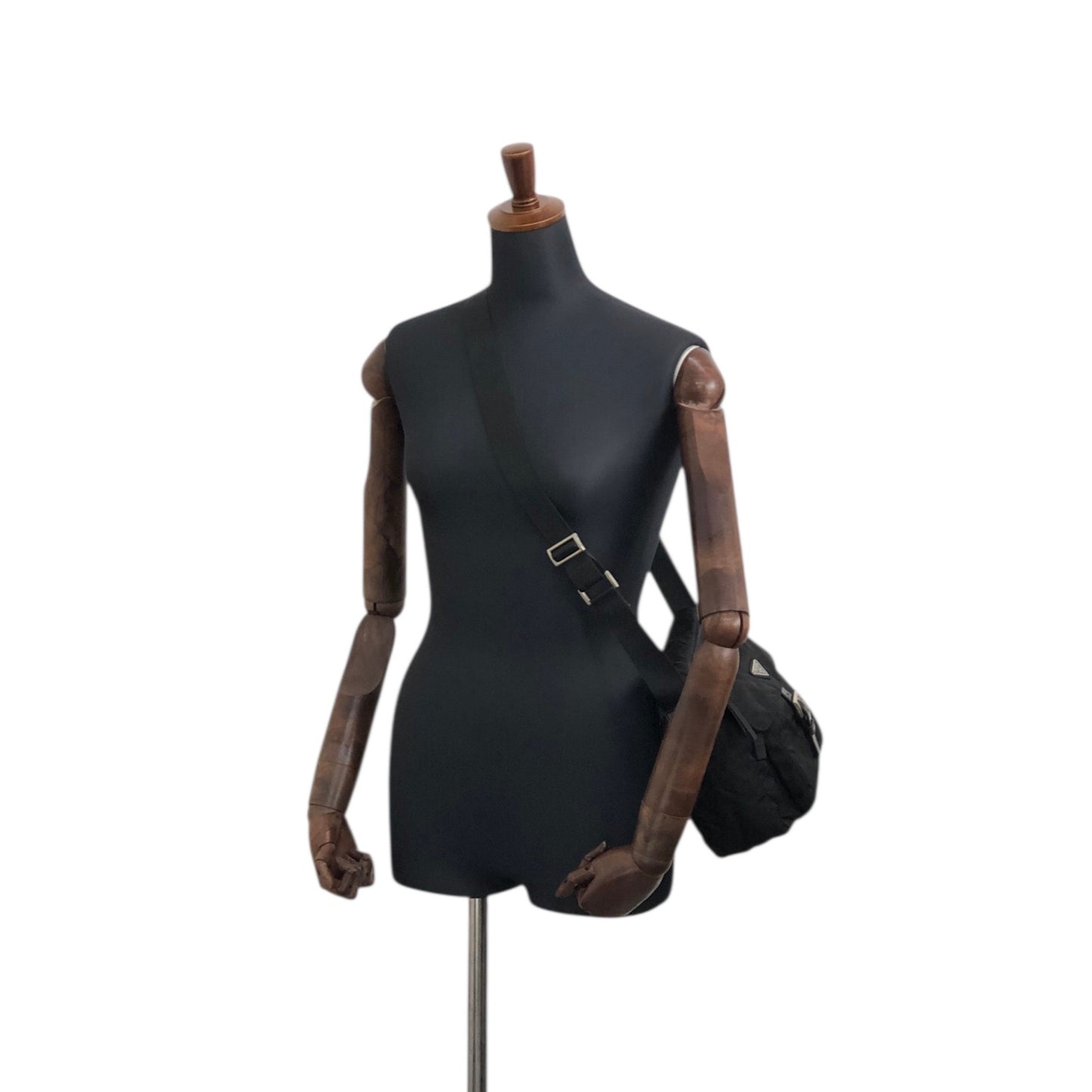 PRADA Tessuto Triangle Logo Front Buckle Shoulder bag Black Vintage g8uwx8