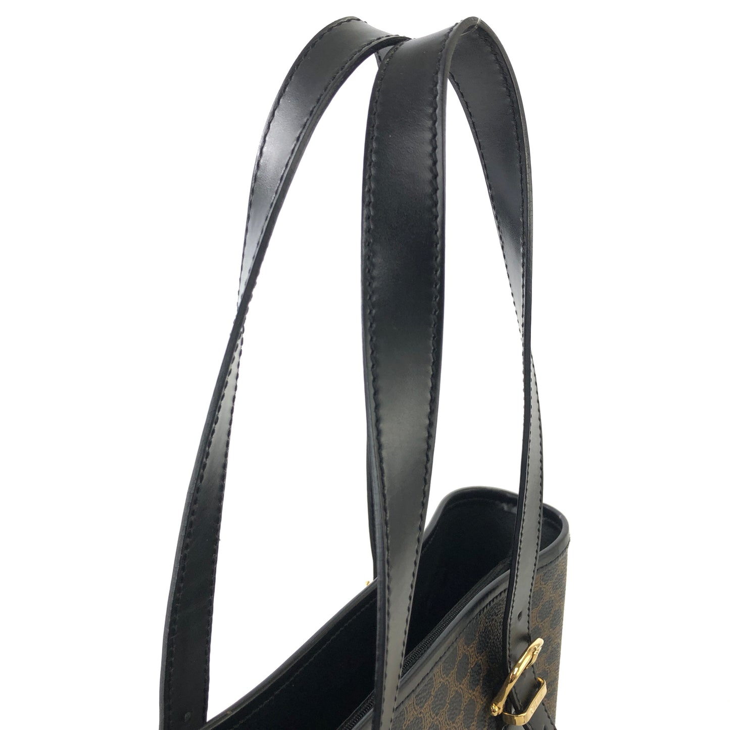 CELINE Macadam Leather Handbag Totebag Black Vintage at6psz