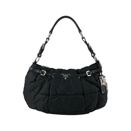 PRADA Logo Shoulder bag Hobobag Black Vintage kut77d