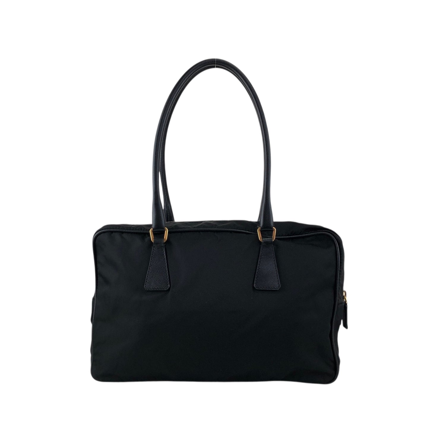 PRADA Tessuto Triangle Logo Small Boston bag Handbag Black Vintage jgrnxc