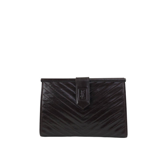 Yves Saint Laurent YSL Logo Bias Stitch Clutch bag Brown Vintage sj7x37