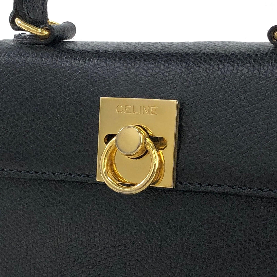 CELINE Gancini Gancini Leather Two-way Handbag Shoulder bag Navy Vintage kkhrd5