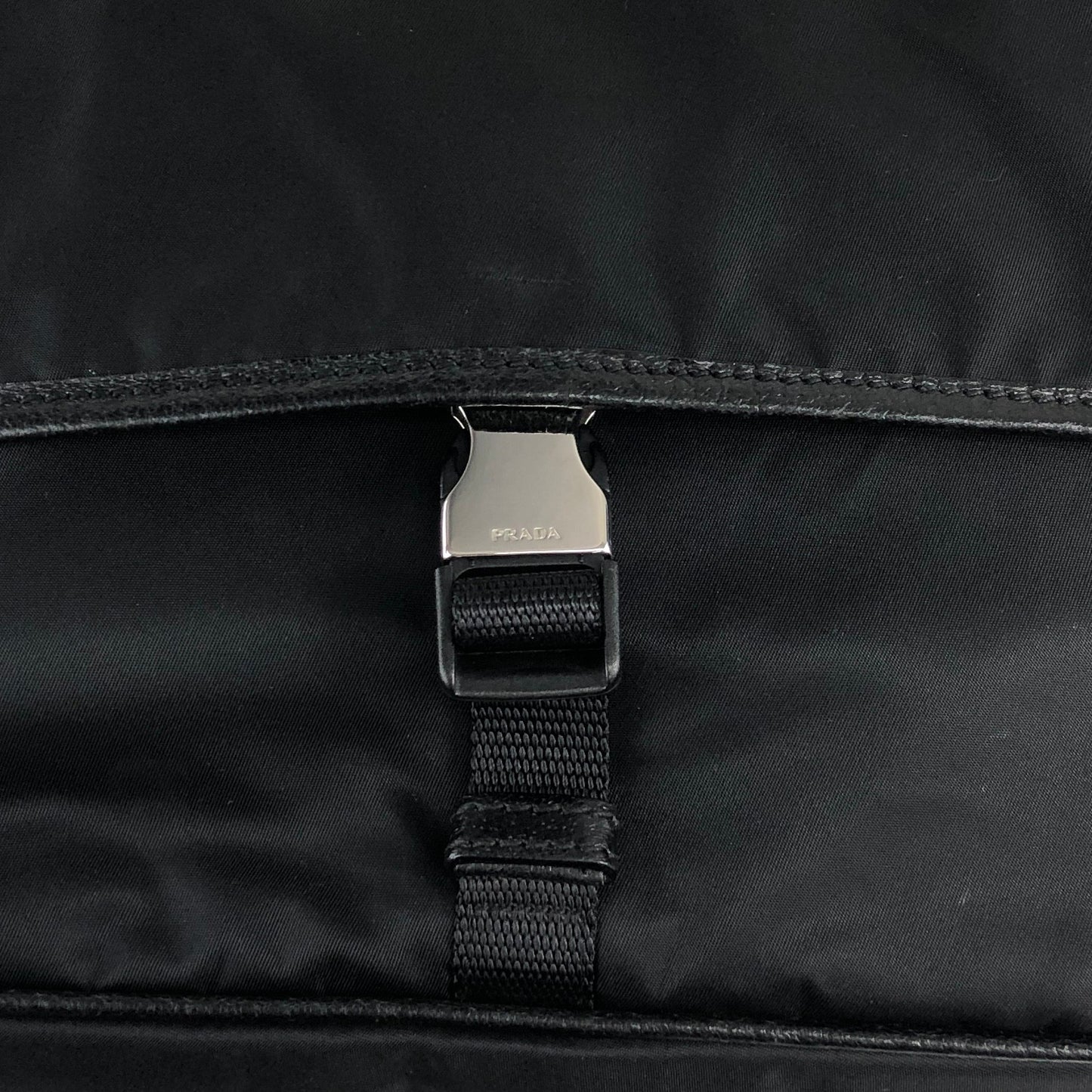 PRADA Tessuto Triangle Logo Front Buckle Shoulder bag Black Vintage 2arab2