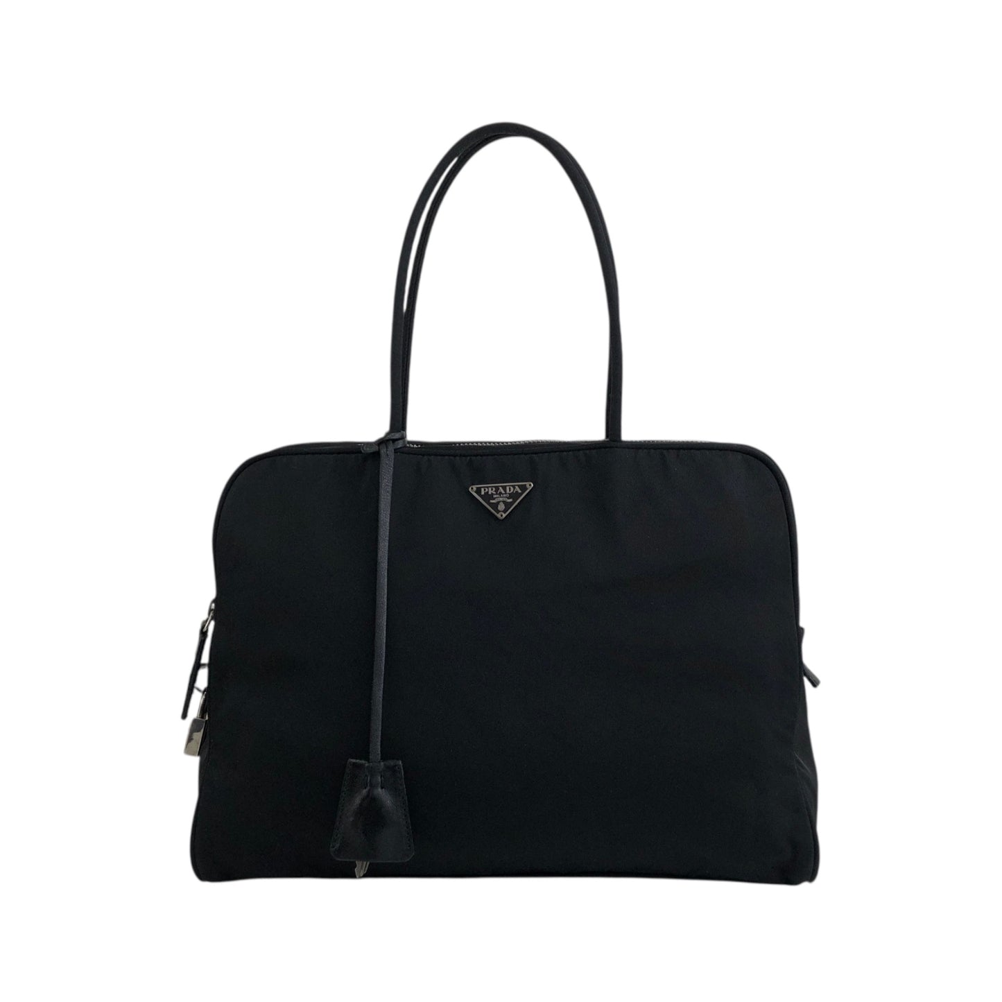 PRADA Triangle Logo Padlock Totebag Black Vintage b8nscy