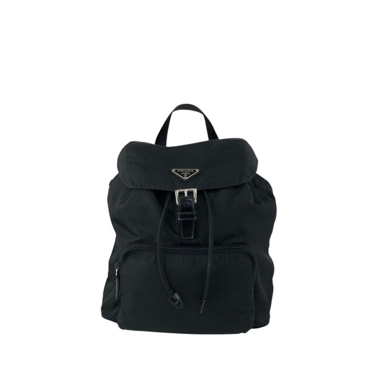 PRADA Tessuto Triangle Logo Front Buckle Front Pocket Backpack Black Vintage 6abvn2