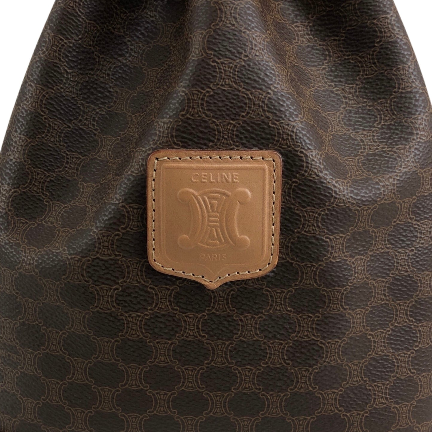 CELINE Macadam Blason Drawstring Shoulder bag Brown Vintage xfu8ij