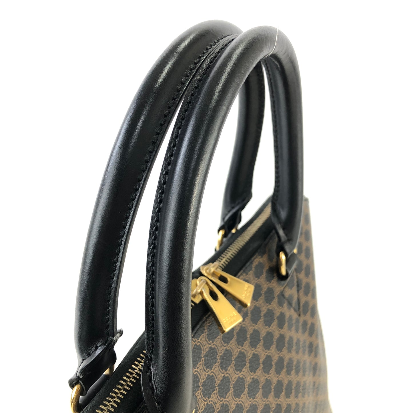 CELINE Macadam Bugatti Leather Two-way Handbag Shoulder bag Black Vintage 2wzg33