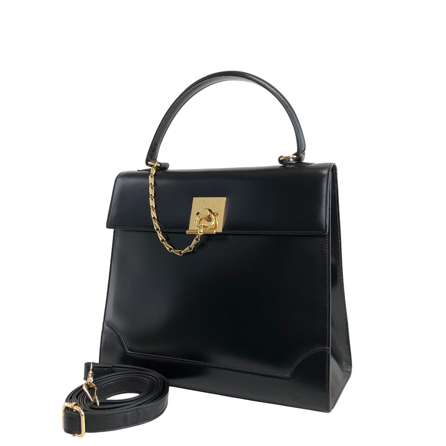 CELINE Gancini Two-way Top Handle Handbag Shoulder bag Black Vintage cjehs7