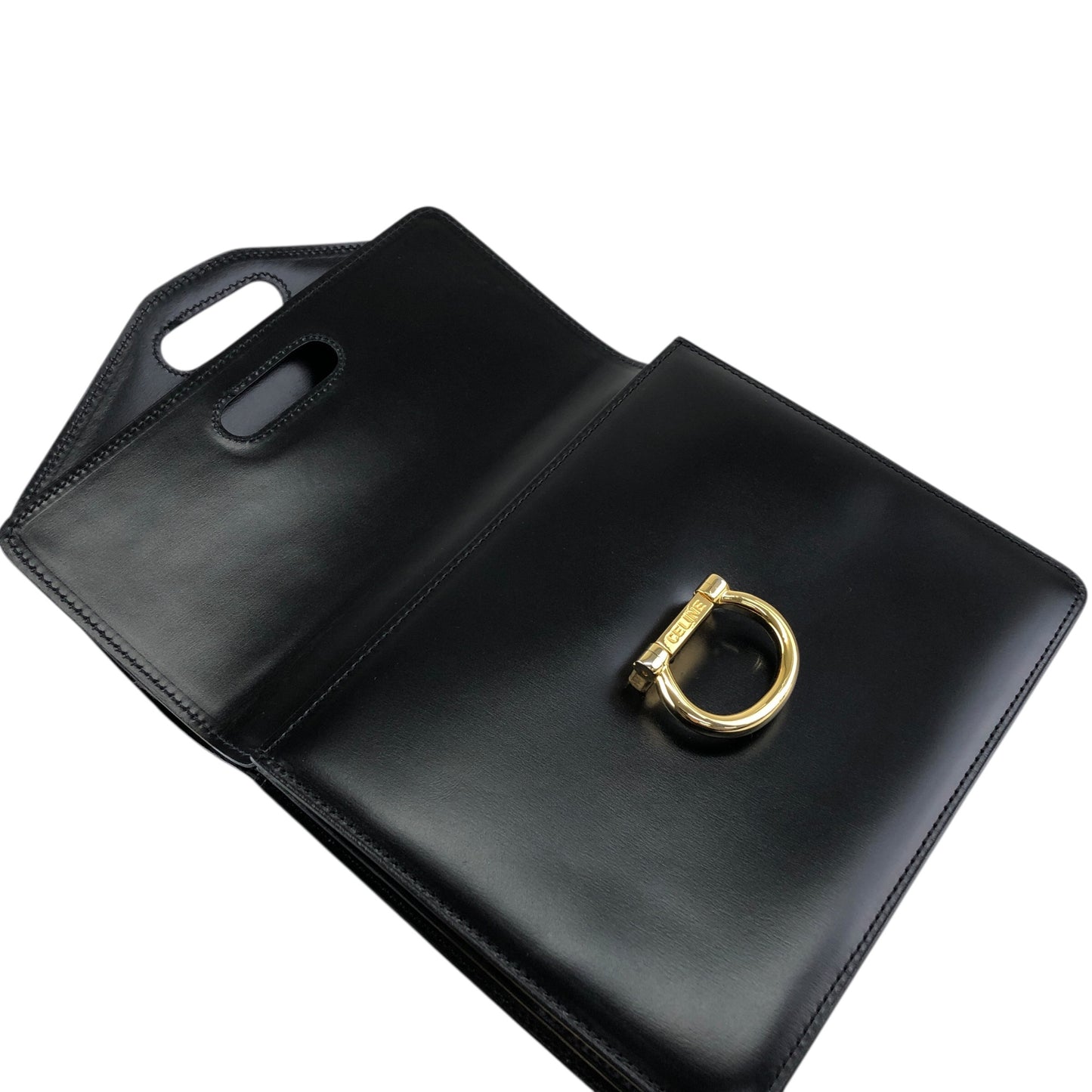 CELINE Horse Bit Double Flap Handbag Black Vintage nrxerm