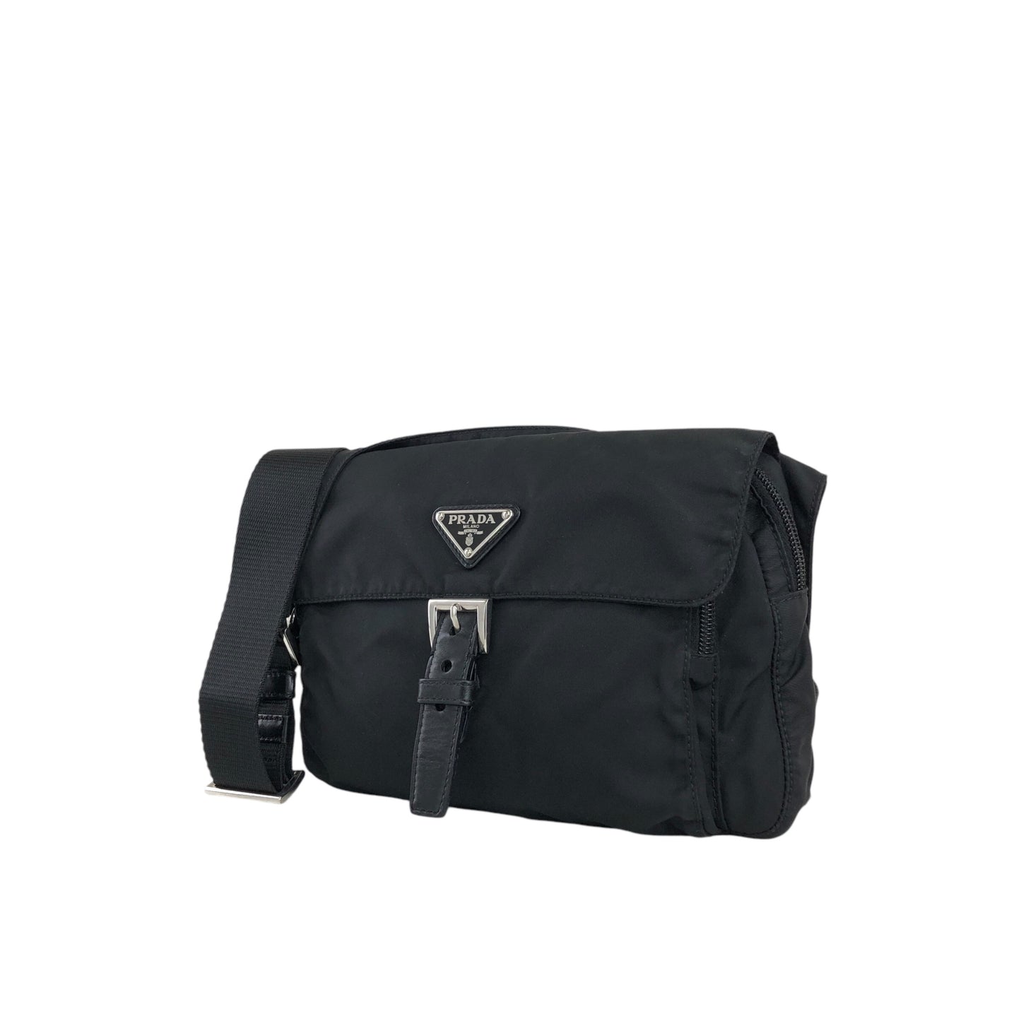PRADA Triangle Logo Front Buckle Shoulder bag Black Vintage 3nuzig