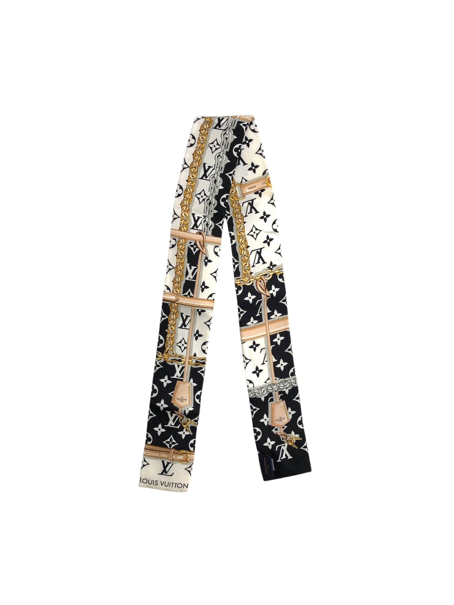 LOUIS VUITTON Monogram Silk Scarf Black×White Vintage un2uwf