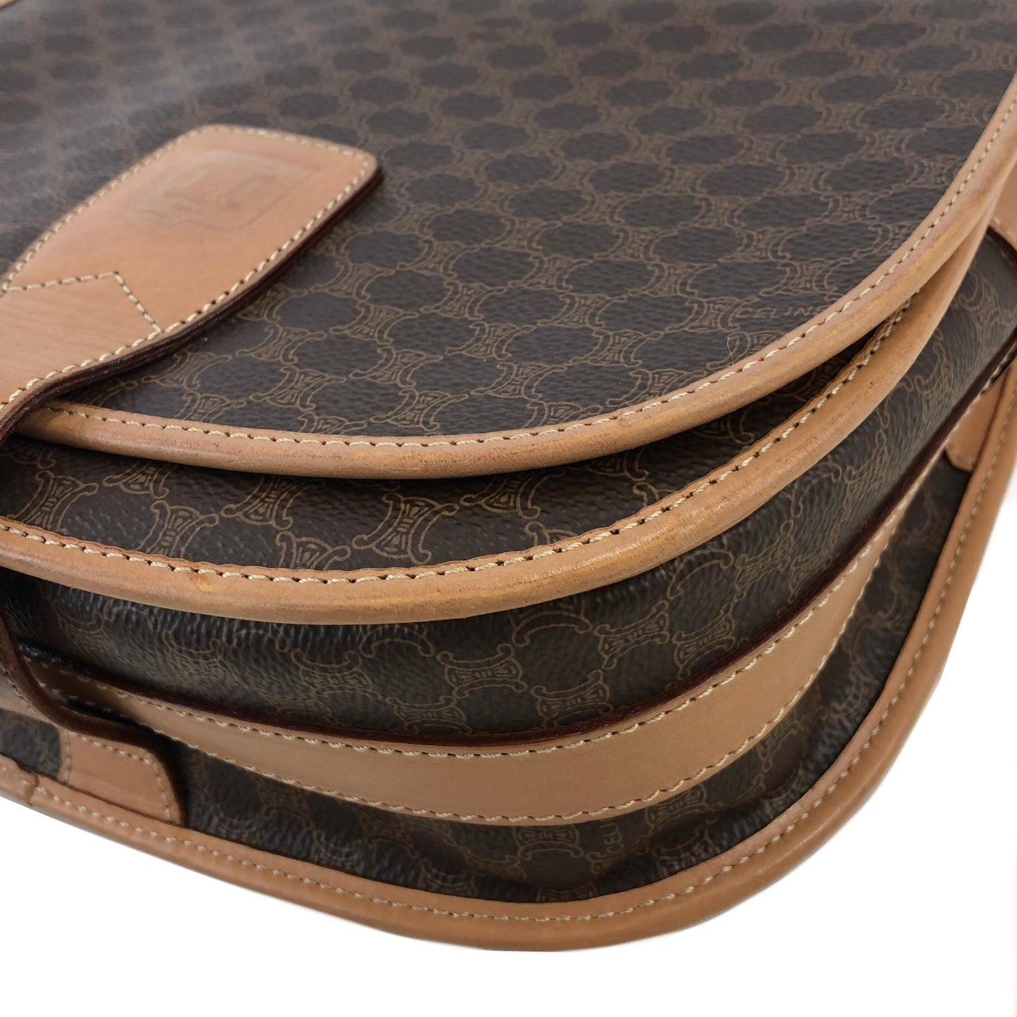 CELINE Macadam Blason Flap Shoulder bag Round bag Brown Vintage s34ak3
