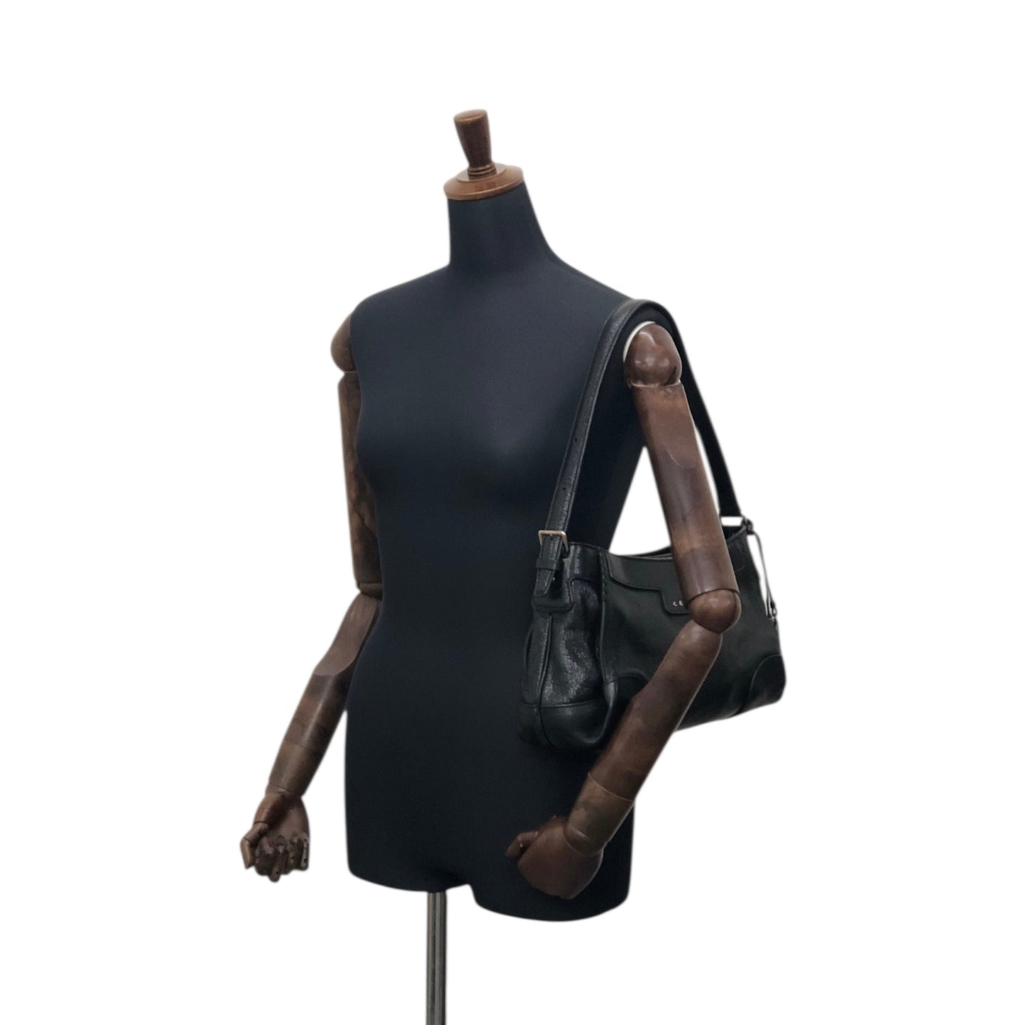 CELINE Horse Carriage Logo Handbag Hobobag Black Vintage hieixd