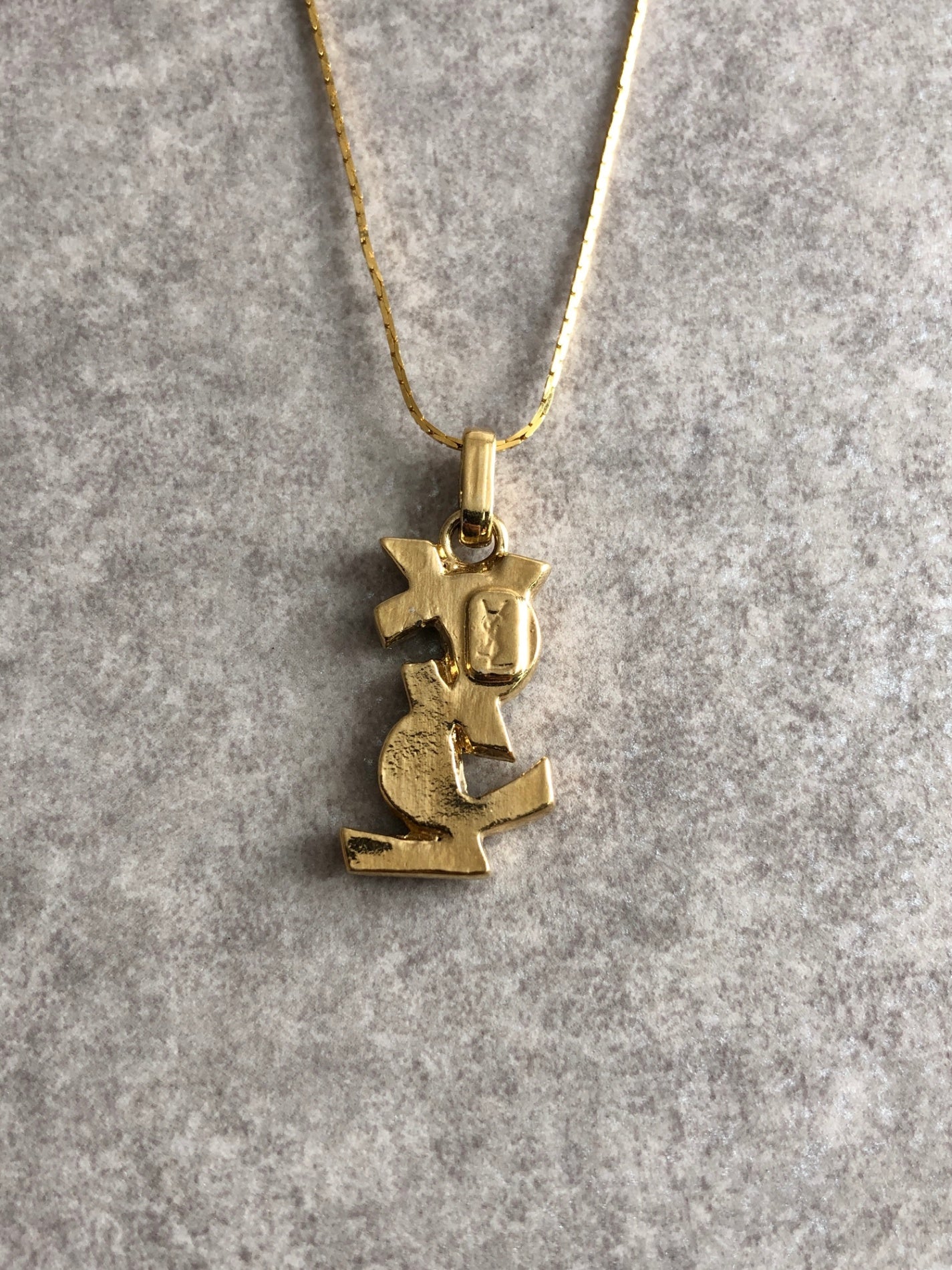 Yves Saint Laurent YSL Logo Rhinestone Necklace Gold Vintage mgyvm5