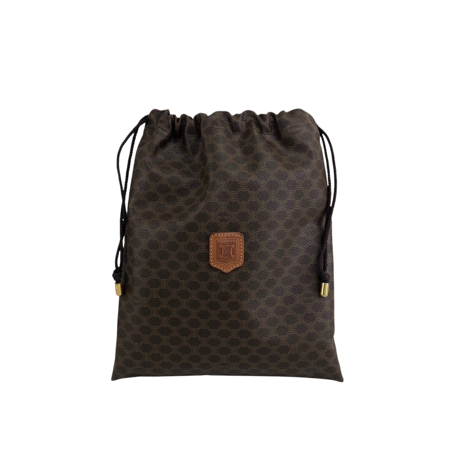 CELINE Macadam Blason Drawstring Small Handbag Pouch Brown Vintage 2fz5x8