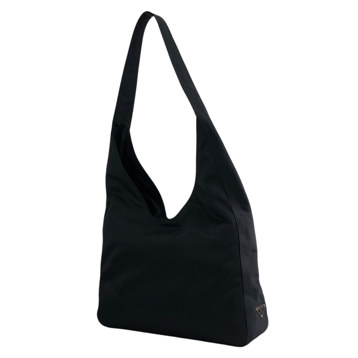 PRADA Triangle Logo Shoulder bag Hobobag Black Vintage gjymbt
