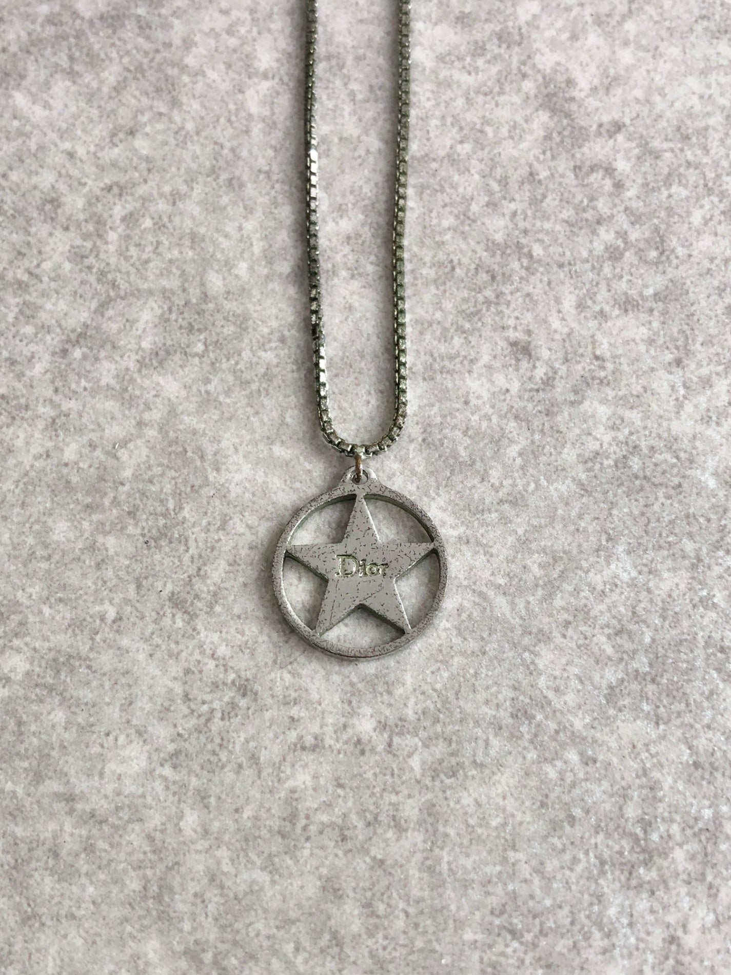 Christian Dior Star Motif Necklace Silver Vintage 37kear