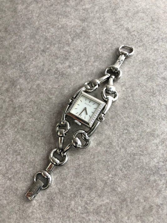 GUCCI Rhinestone Watch Silver Vintage ag4iia