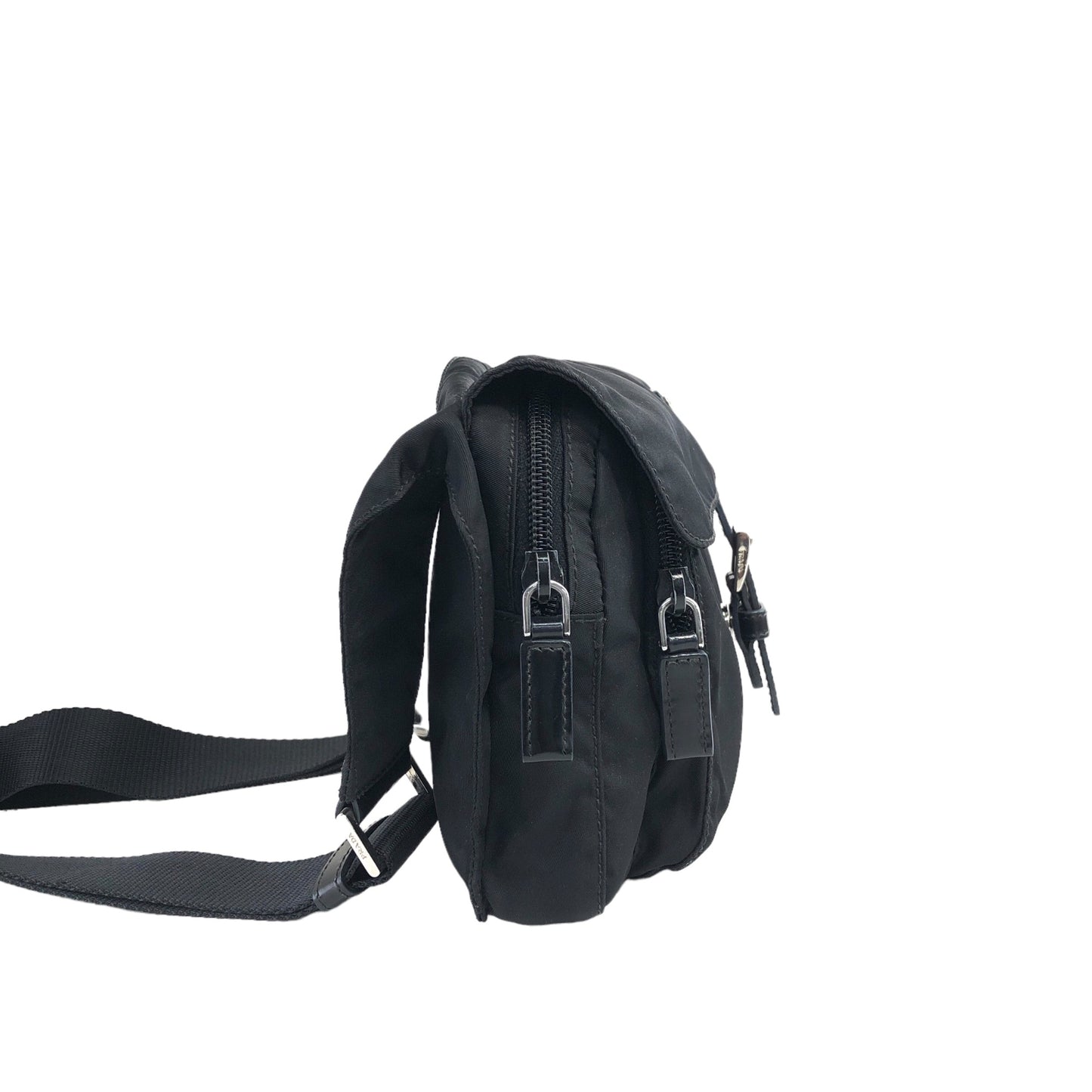 PRADA Triangle Logo Front Buckle Shoulder bag Black Vintage t6pn2f