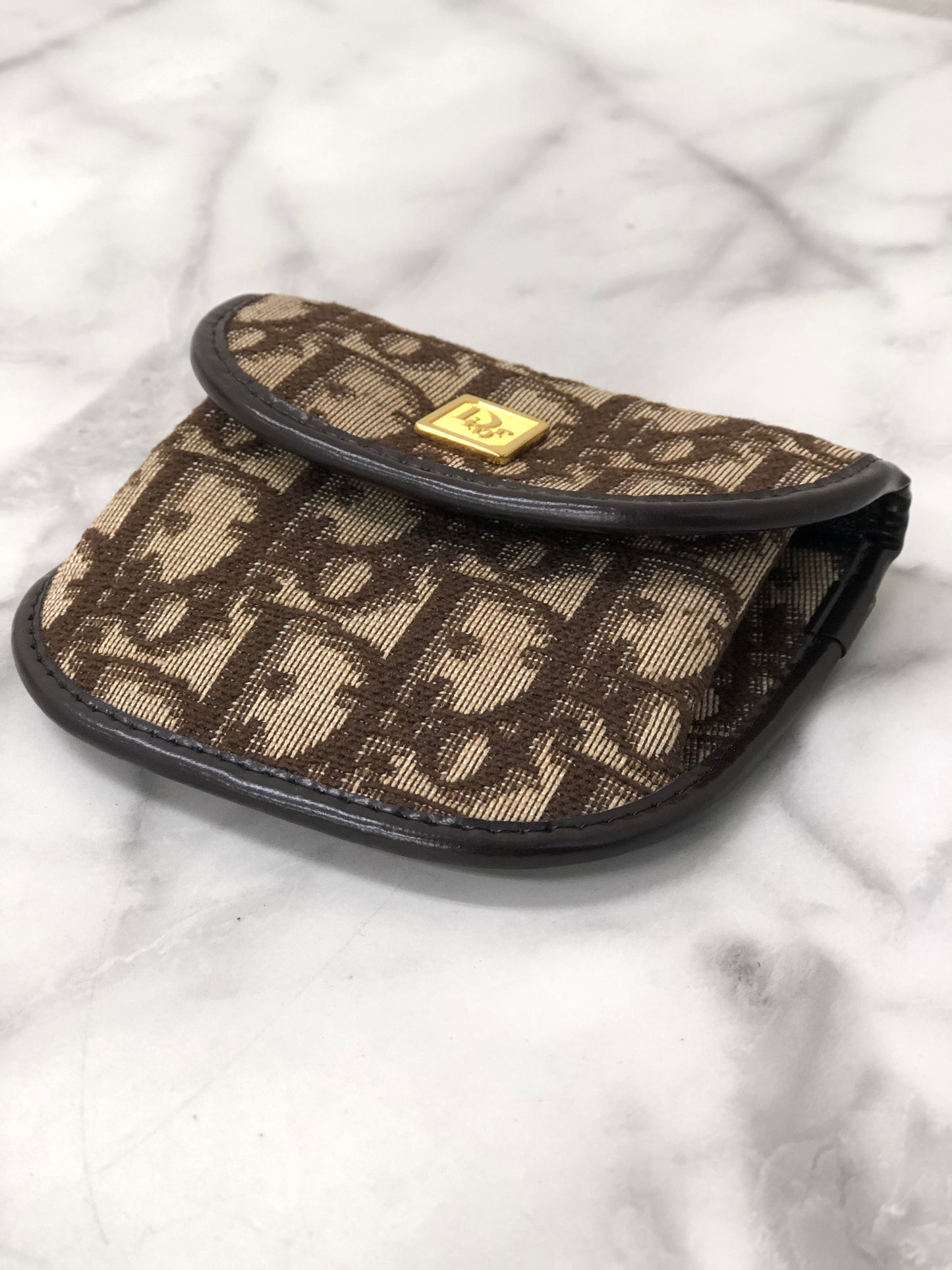 Christian Dior Trotter CD Logo 提花皮革零錢包 棕色 復古 e3hgif