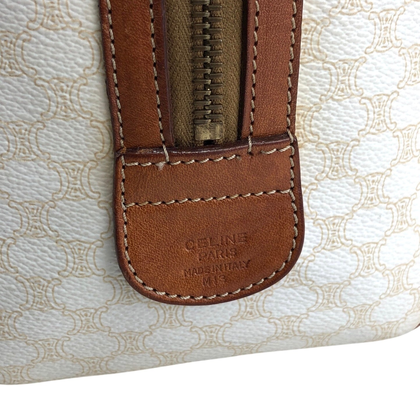 CELINE Macadam Blason Handbag Boston bag White Vintage ph8fuj