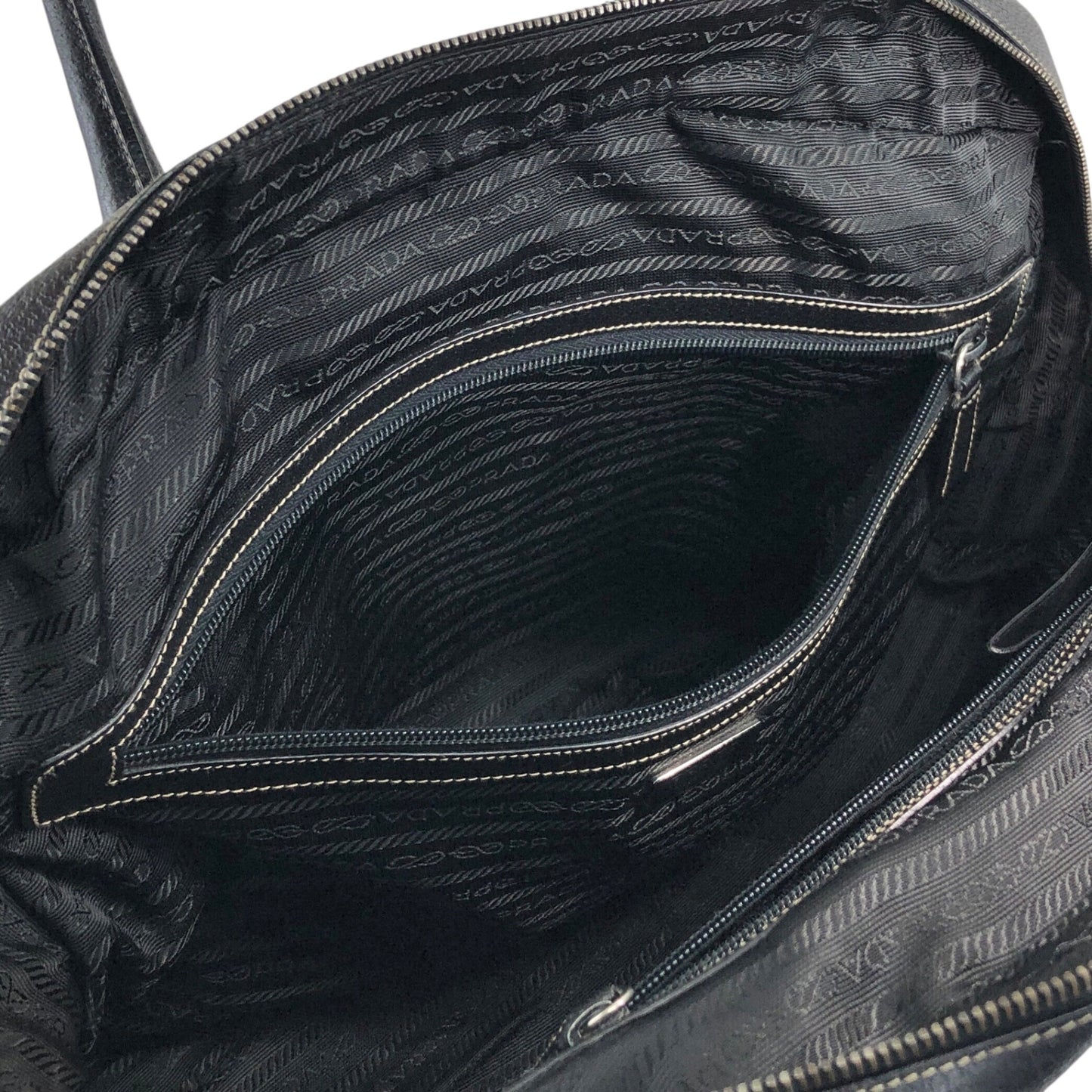 PRADA Triangle Logo Handbag Boston bag Black×Khaki Vintage 7dekxx