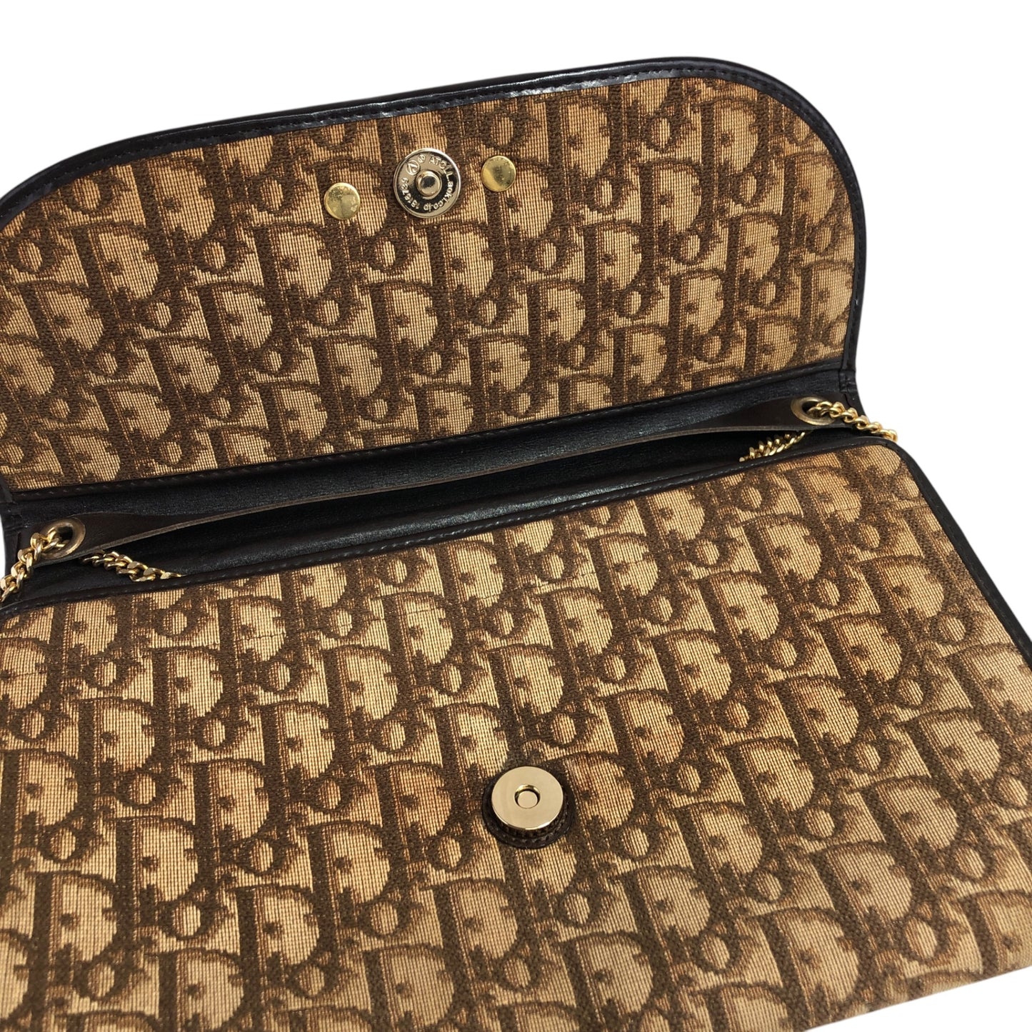 Christian Dior Trotter CD Logo 鏈條單肩包 棕色 復古 ctc6u5