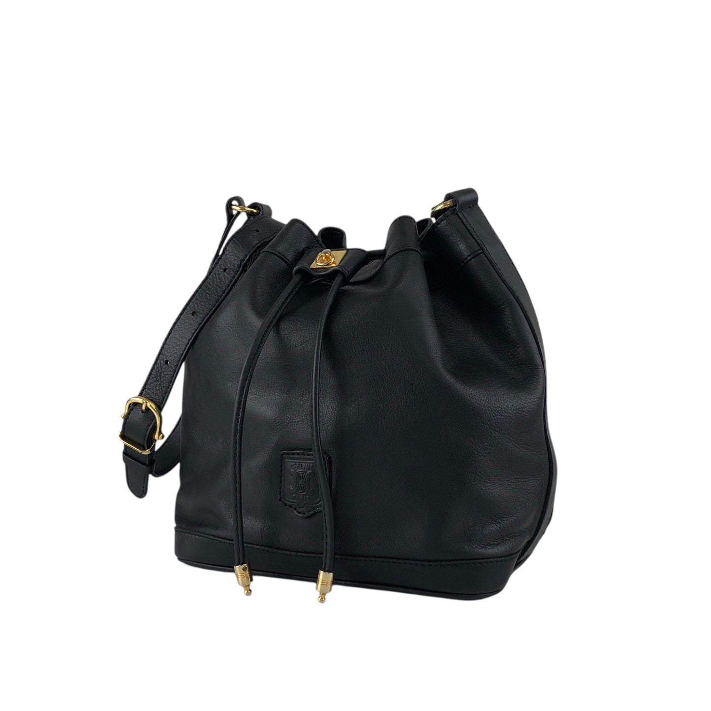 CELINE Blason Gancini Drawstring Shoulder bag Black Vintage 3zj4mf